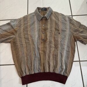Vintage Alan Stuart Polo Men's Size S 24x24 Banded Made in USA Striped Jacquard